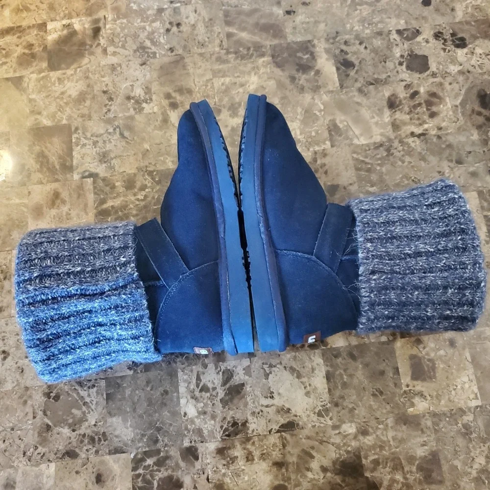 Lamo sz 6 blue suede‎ Hurricane booties faux fur lining buckle cozy winter cabin